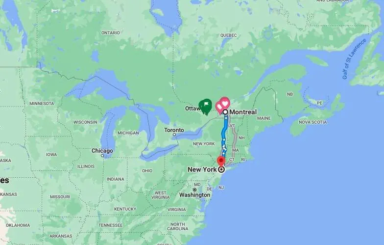 Google Maps Rota Montreal Nova York de carro