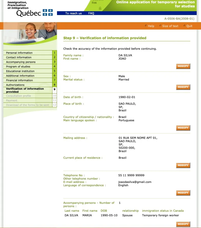 Passo 16 CAQ site oficial do governo de Quebec