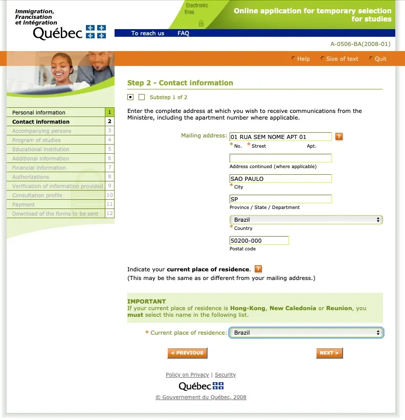 Passo 4 CAQ site oficial do governo de Quebec