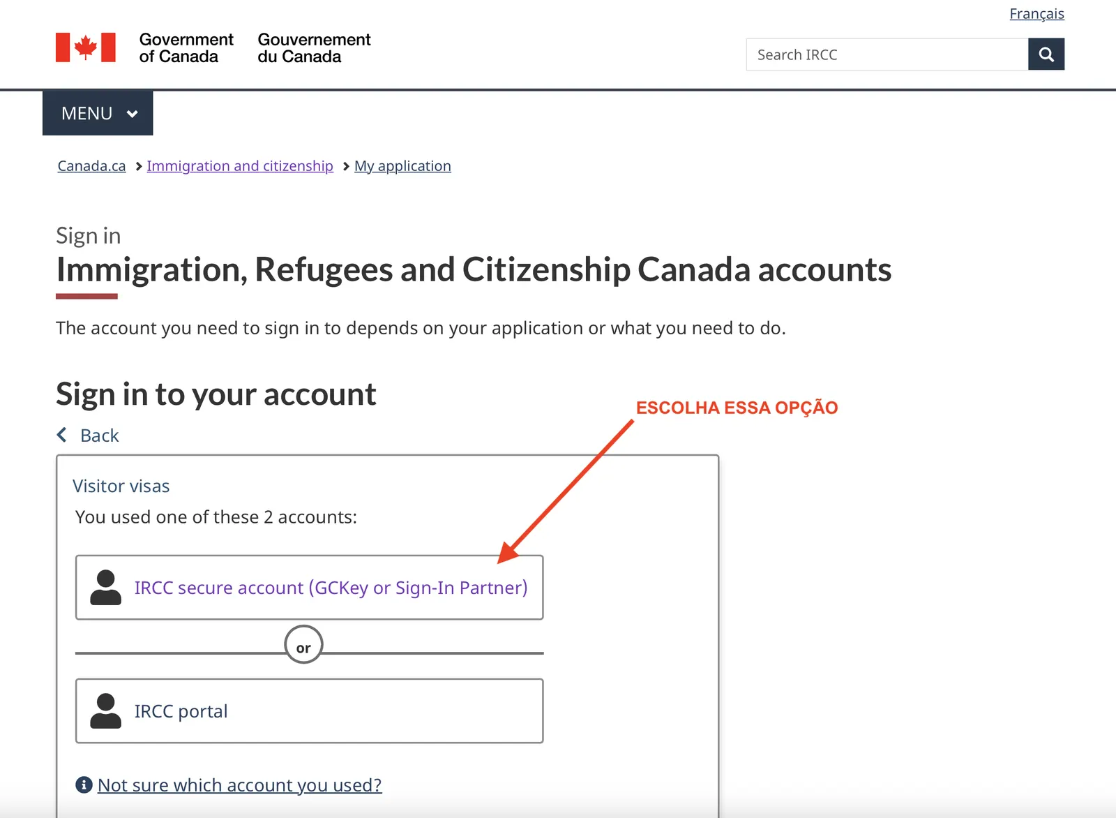 Tela 04: Guia Passo a Passo Criar Conta no Site de Imigração do Canadá