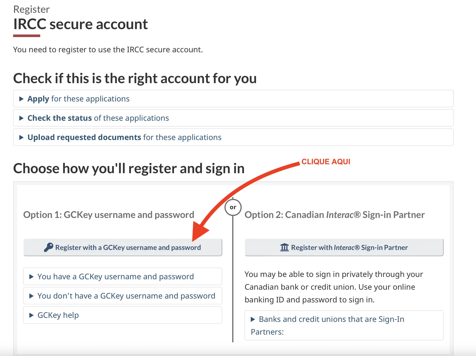Tela 06: Guia Passo a Passo Criar Conta no Site de Imigração do Canadá