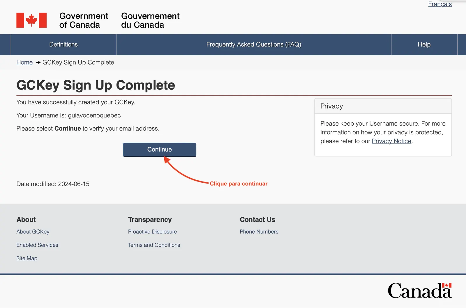 Tela 13 | Guia Passo a Passo: Criar Conta no Site de Imigração do Canadá